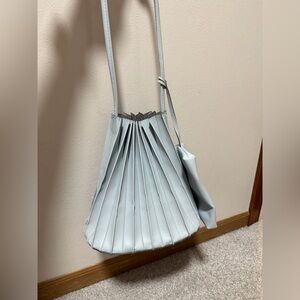 Elegant Light Blue Pleated Shoulder Bag